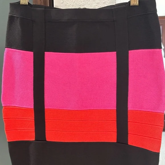 bebe Bandage Pencil Skirt - Black/Pink/Red Size S - Picture 4 of 8